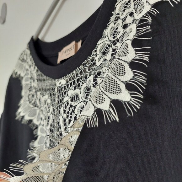 TWINSET MILANO  T-shirt with lace inserts, Size M - Picture 2 of 6